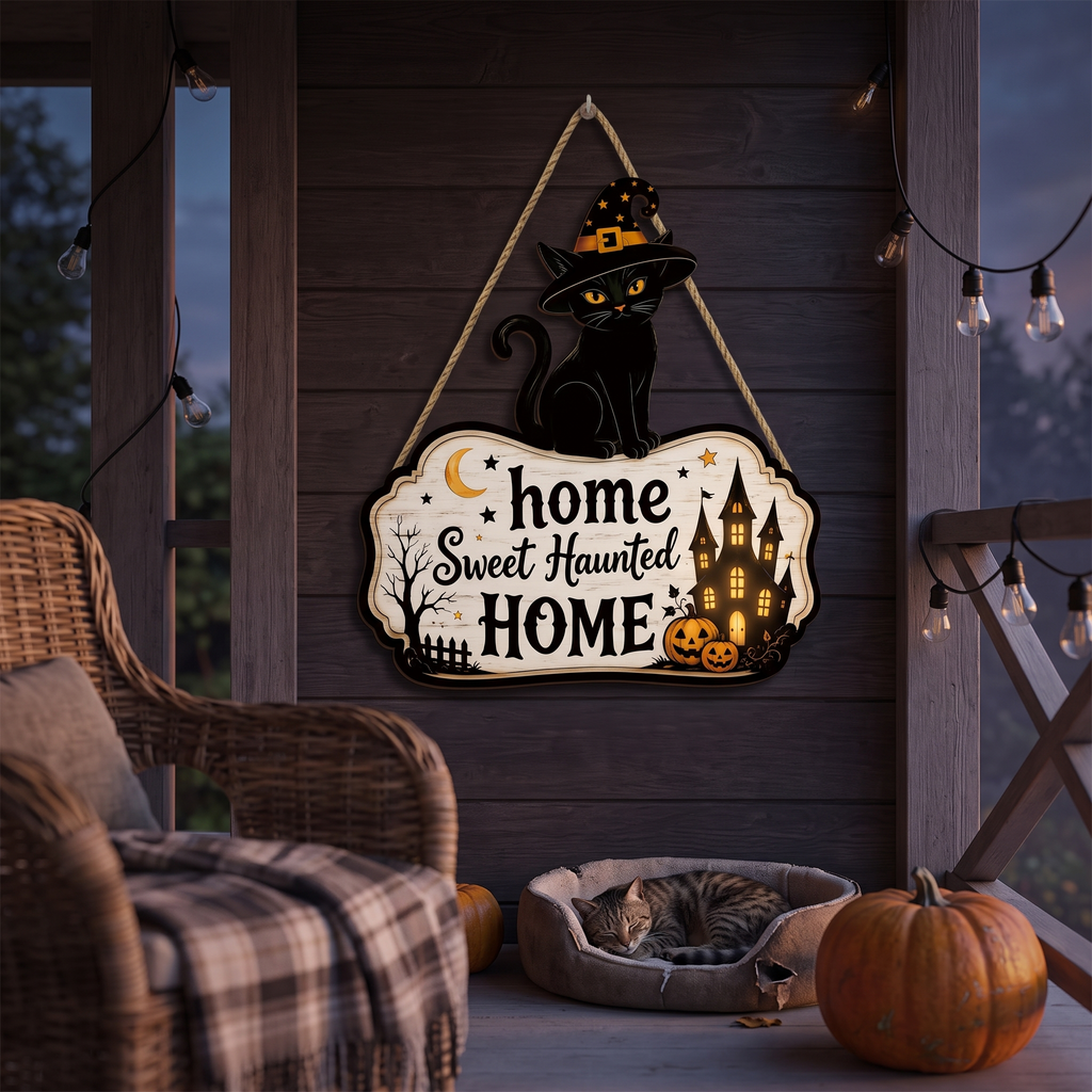 Black Cat Wooden Door Sign lifestyle photo