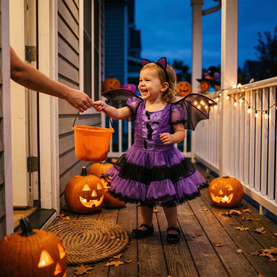 Toddler Witch Dress with Bat Wings lifestyle photo