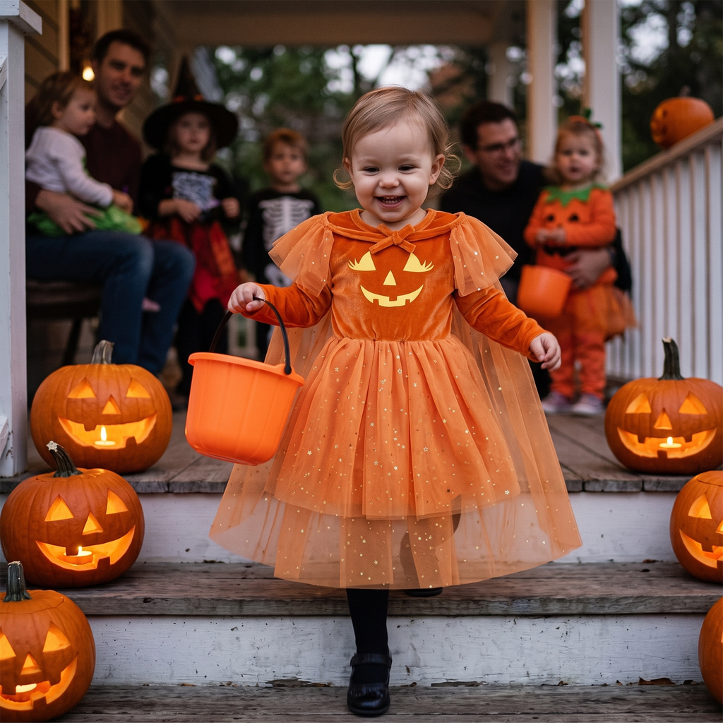 Kids Pumpkin Tulle Cape Costume lifestyle photo