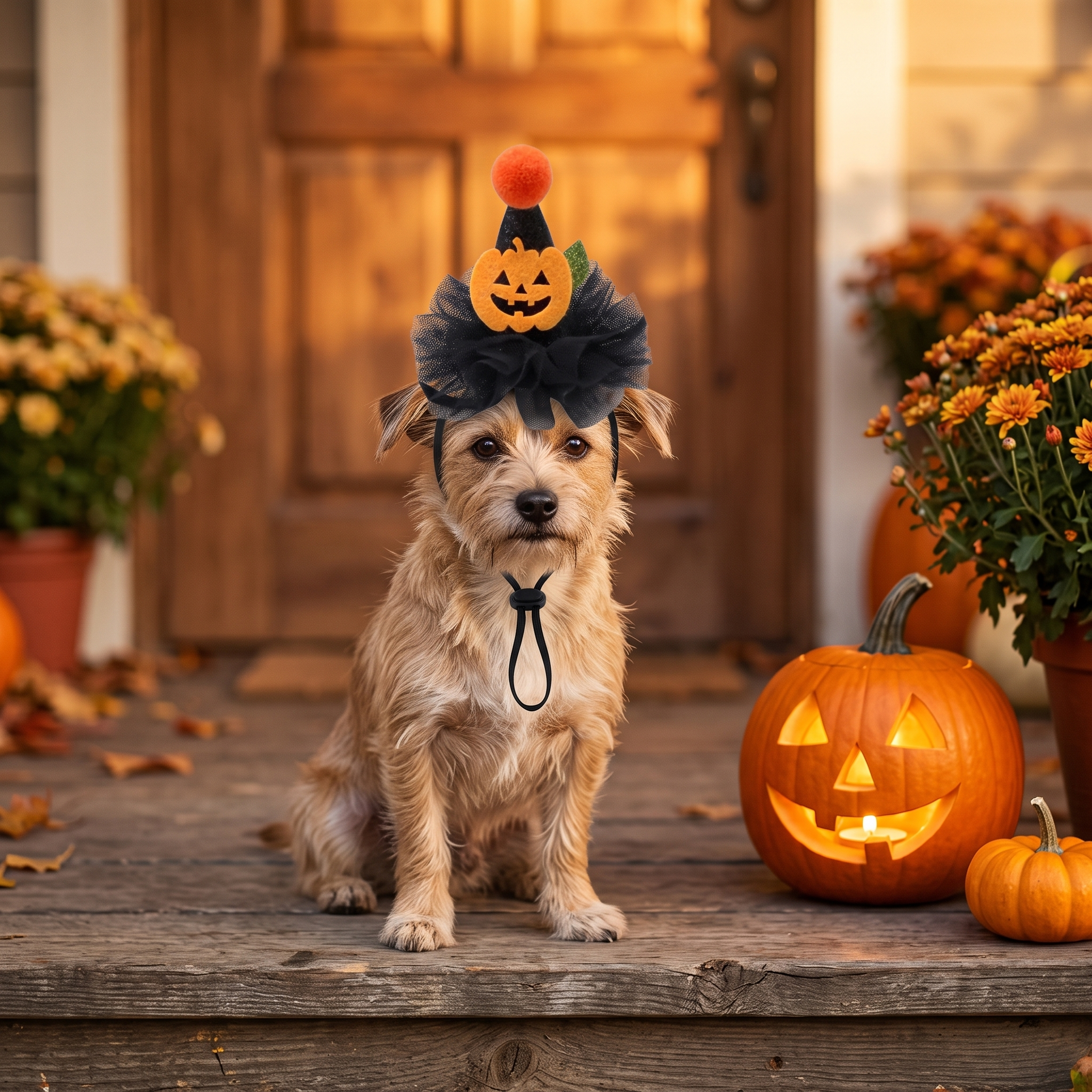 Pet Halloween Hat pumpkin witch hat on a small dog