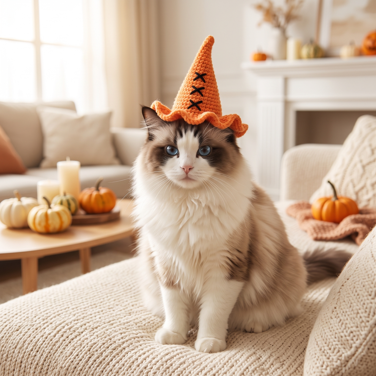 Knitted Pet Wizard Hat on a cat