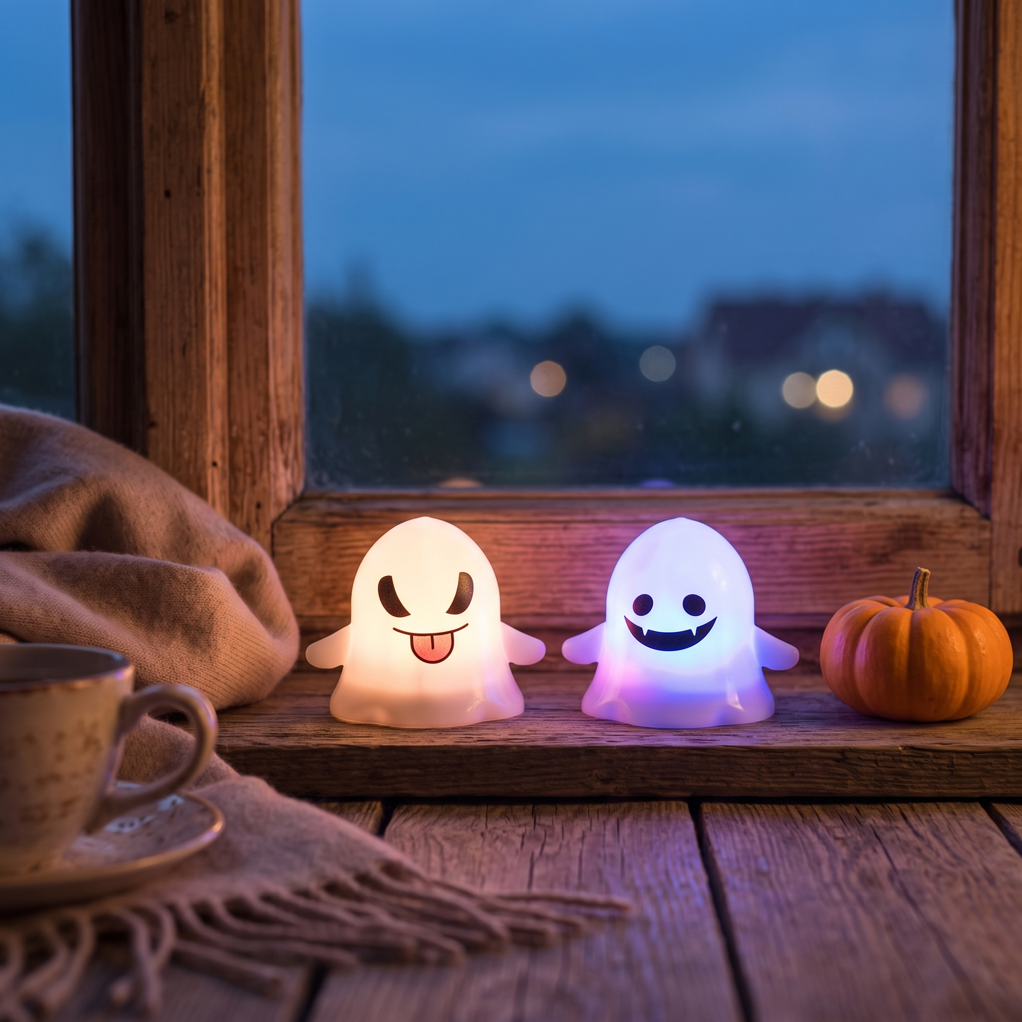 Ghost LED Candle Lights two-pack on a windowsill