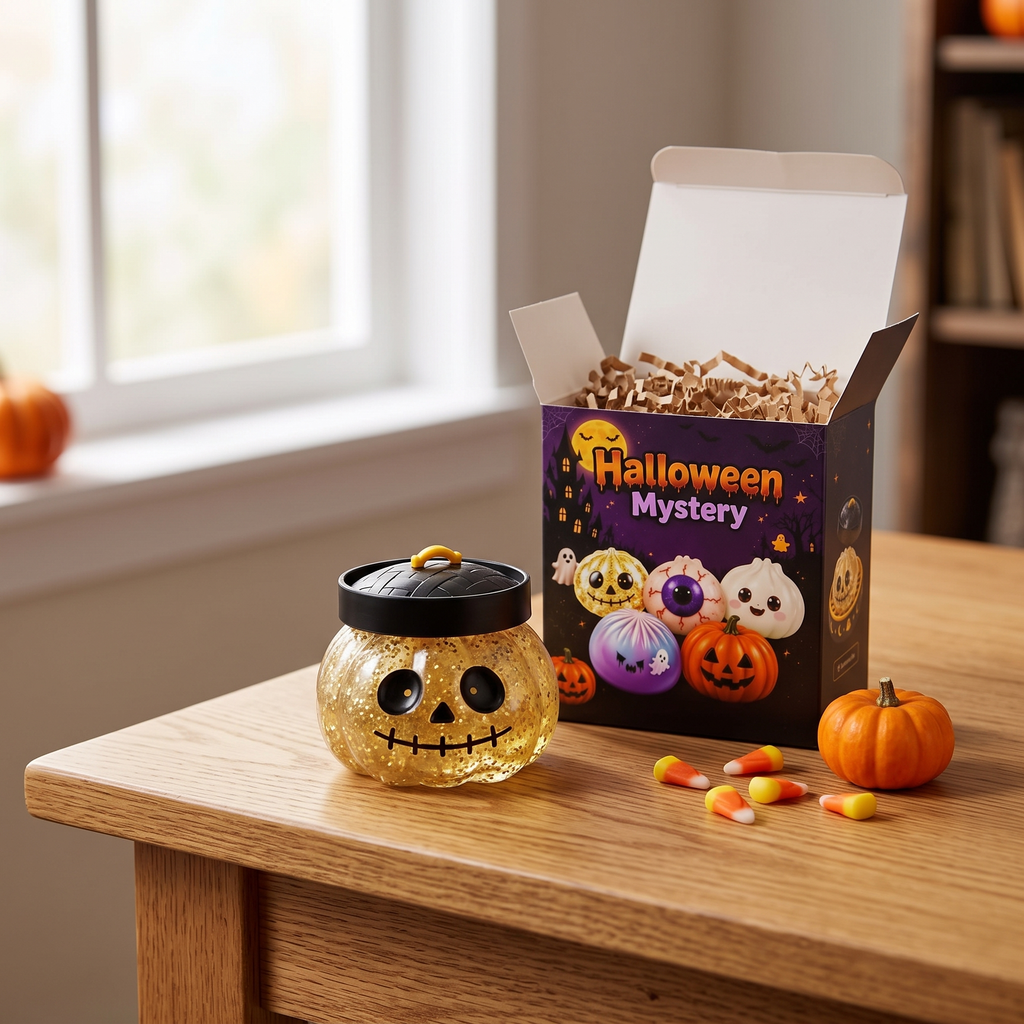 Halloween Squishy Toy gilded skull with its gift box