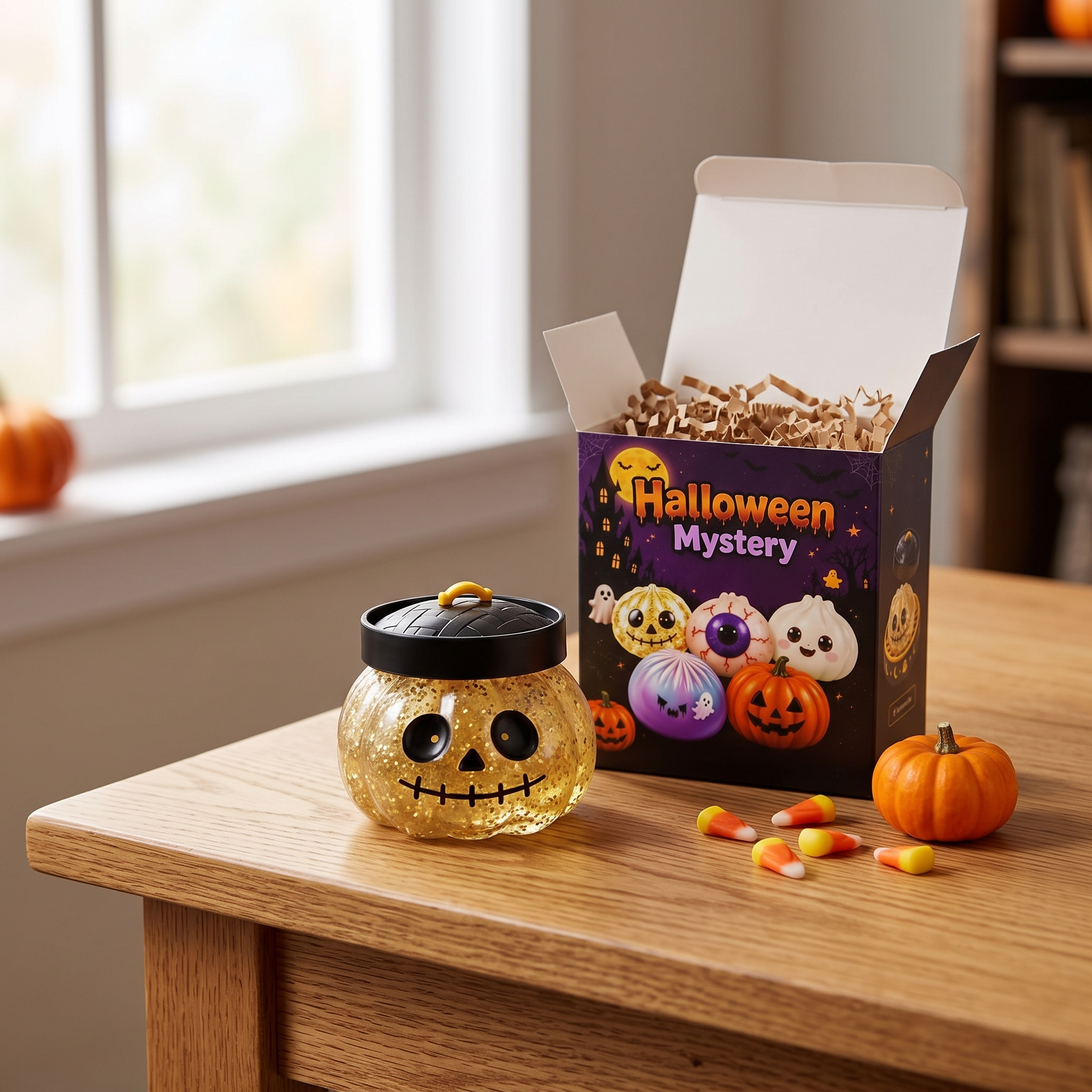 Halloween Squishy Toy gilded skull with its gift box