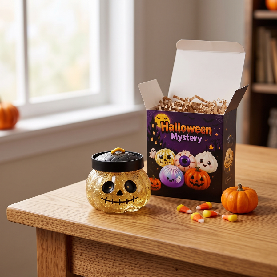 Halloween Squishy Toy gilded skull with its gift box