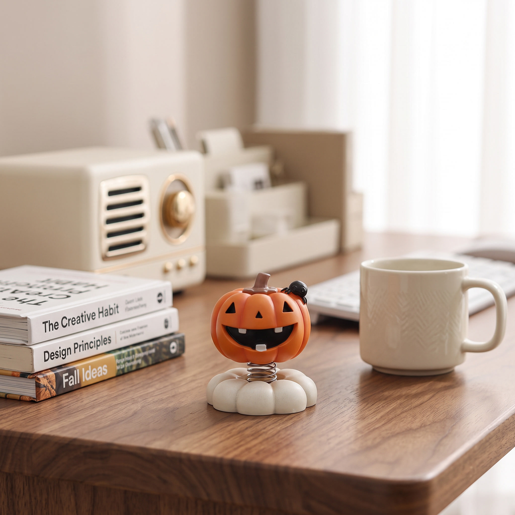 Spooky Spinner Figurine pumpkin on a desk