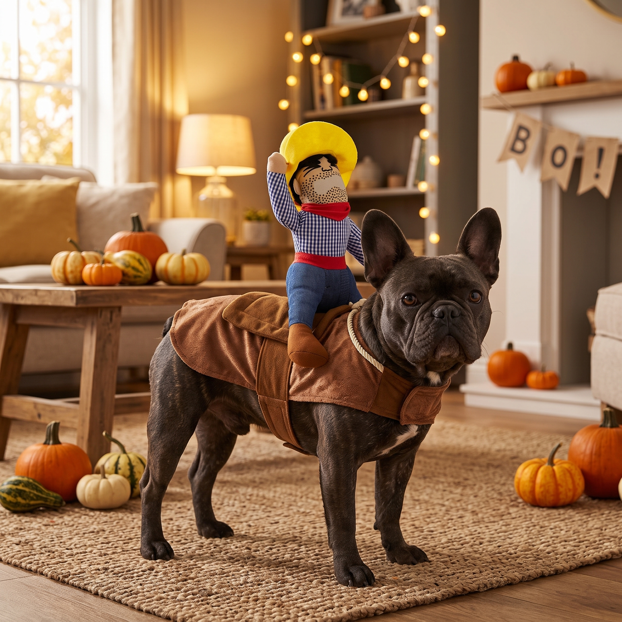 Pet Rider Costume brown cowboy rider on a dog