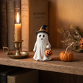 Mini Halloween Figurine hooded ghost pumpkin on a shelf